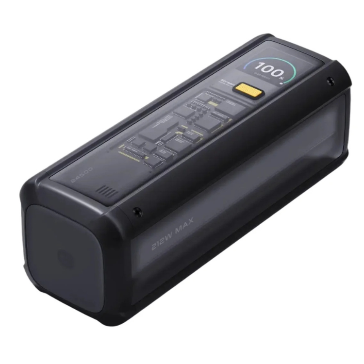 Powerbank Xiaomi 25000mAh 212W preto com ecrã e botão de controlo.