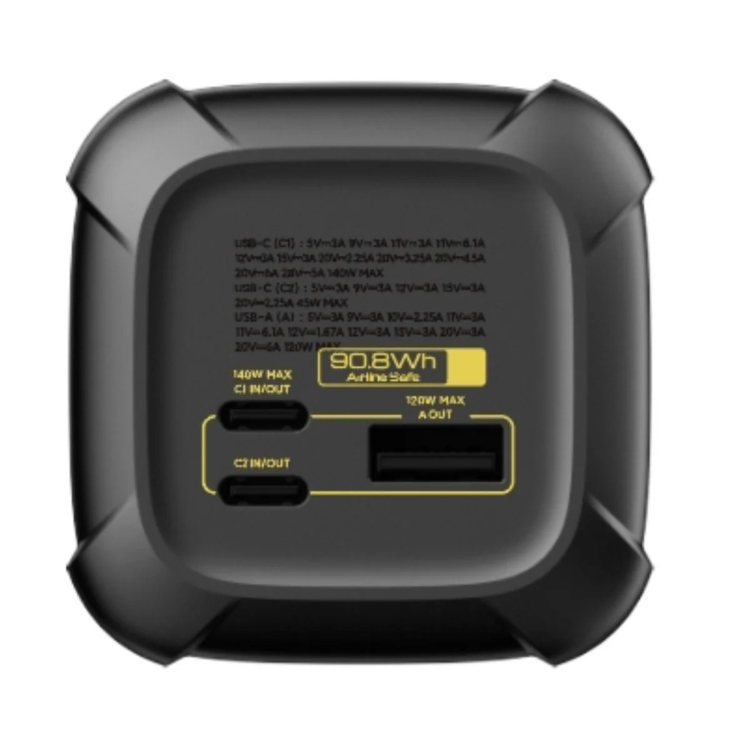 Powerbank Xiaomi 25000mAh 212W preto com detalhes de portas e especificações.