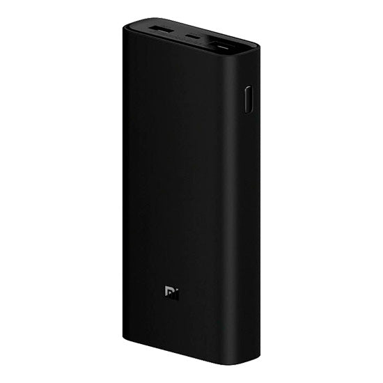 Powerbank Xiaomi Mi 50W 20000mAh preto com logotipo Mi na parte inferior.