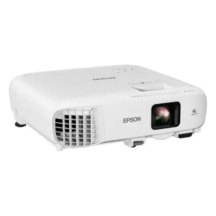 Projetor Epson EB-X49 branco 3LCD com lente e grelha de ventilação.