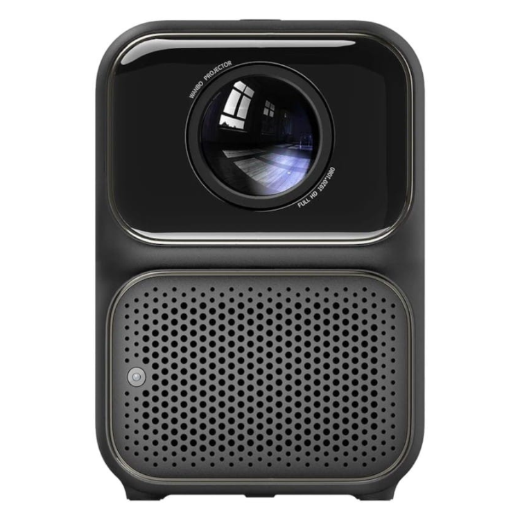 Projetor Wanbo TT preto, com resolução Full HD e 650 Lumens, com grelha de ventilação e lente na parte superior.