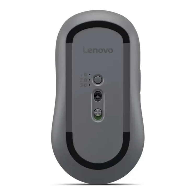 Lenovo YOGA Silent Bluetooth mouse, Luna Grey, rear view with buttons and sensor.