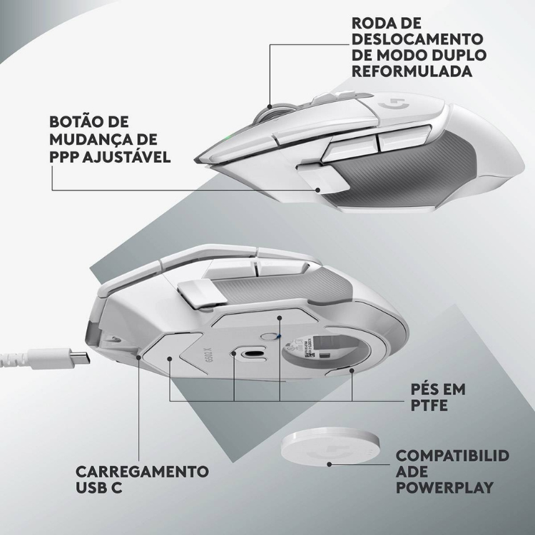 Rato Óptico Logitech G502 X Lightspeed Wireless 25600DPI Gaming Branco