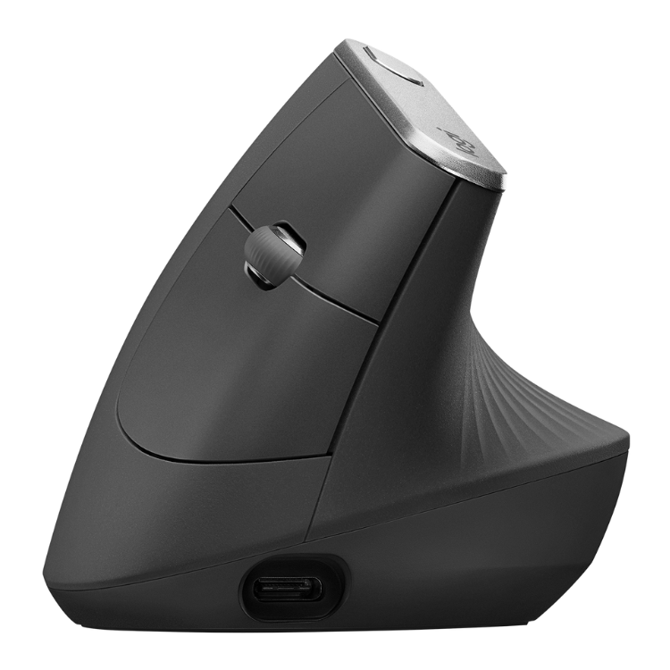 Logitech MX Vertical Advanced mouse, black, ergonomic design.