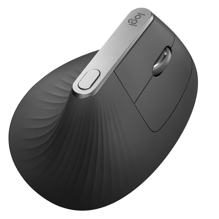 Logitech MX Vertical Advanced mouse, black, ergonomic design.