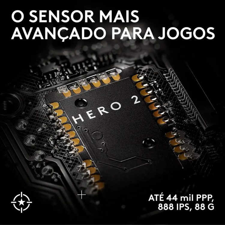 Black computer chip with gold pins, HERO 2 text, on circuit board.