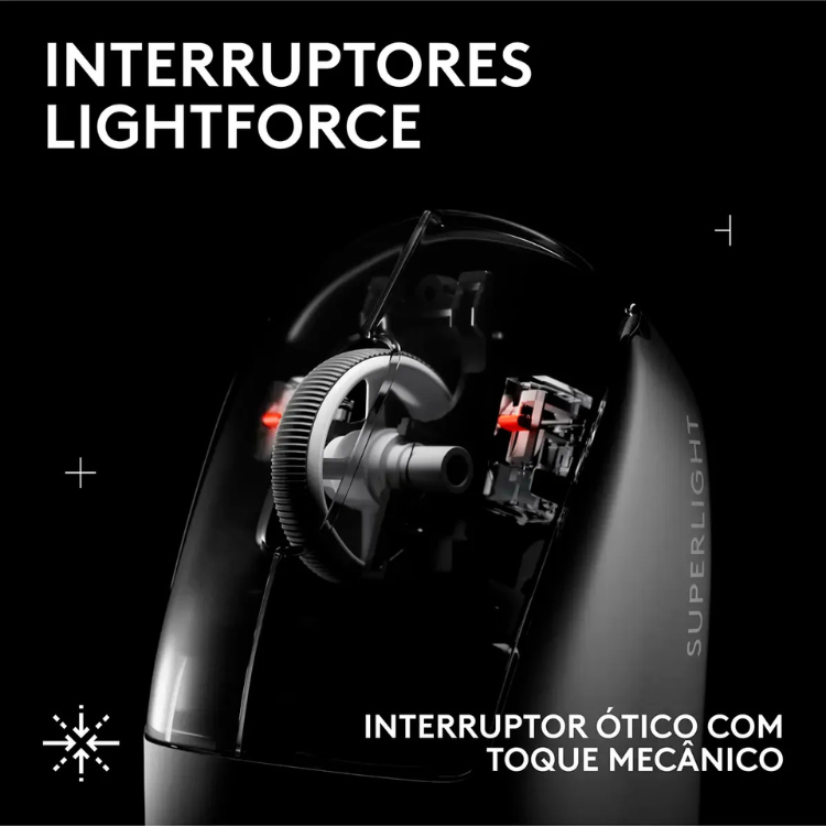 Logitech G Superlight 2 SE wireless gaming mouse, black, internal mechanics visible.
