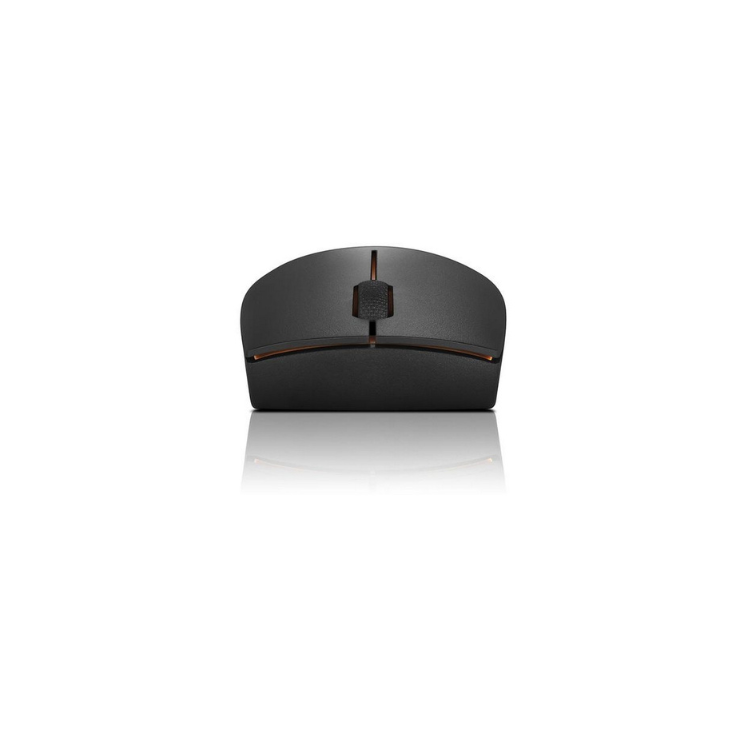 Black Lenovo wireless mouse, 1000 DPI, compact design.