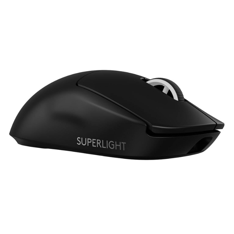 Black Logitech G Pro X Superlight 2 wireless gaming mouse, 44000 DPI, SUPERLIGHT text on side.