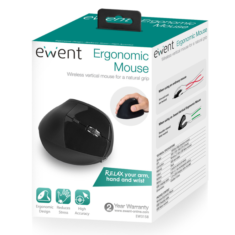 Rato Óptico Ergonómico Ewent EW3158 Wireless Preto