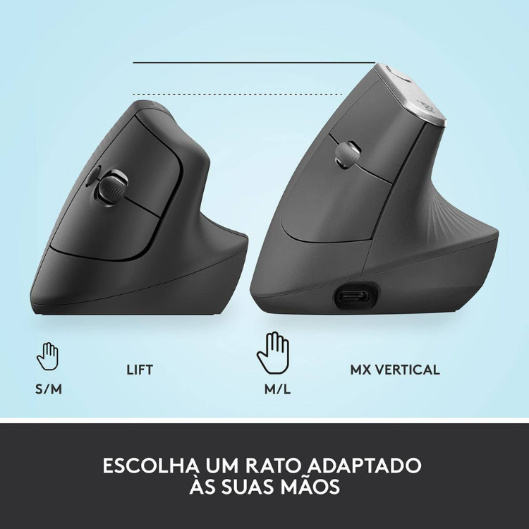 Rato Óptico Logitech Lift Vertical Direita Preto