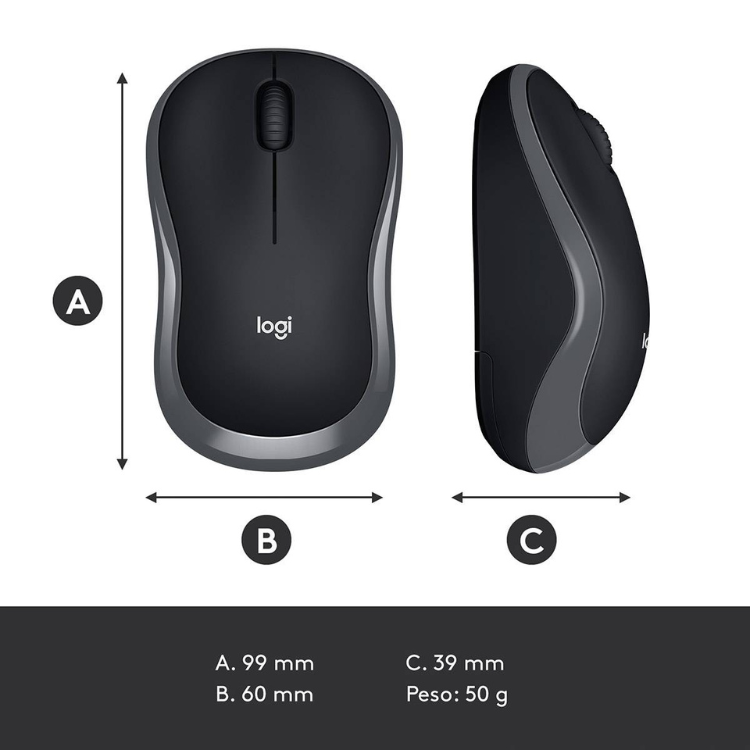Rato Óptico Logitech M185 Wireless Cinzento