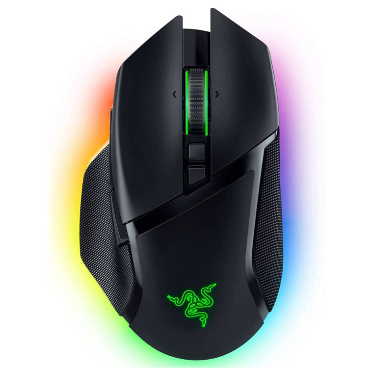 Black Razer Basilisk V3 Pro gaming mouse with green accents and logo