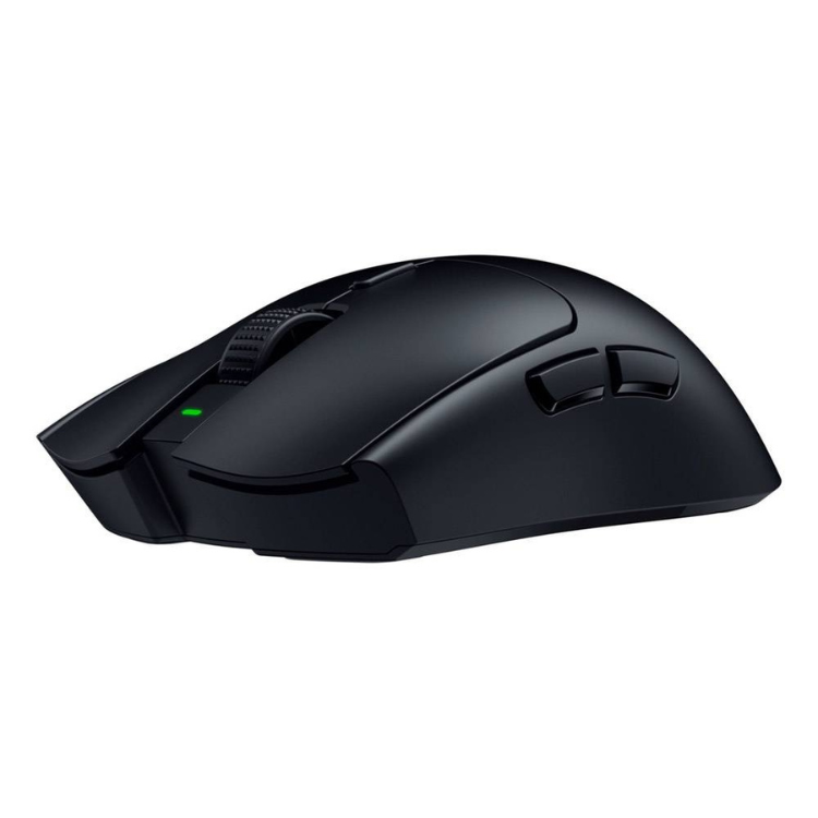 Black Razer gaming mouse, wireless, 30000 DPI, ergonomic design.
