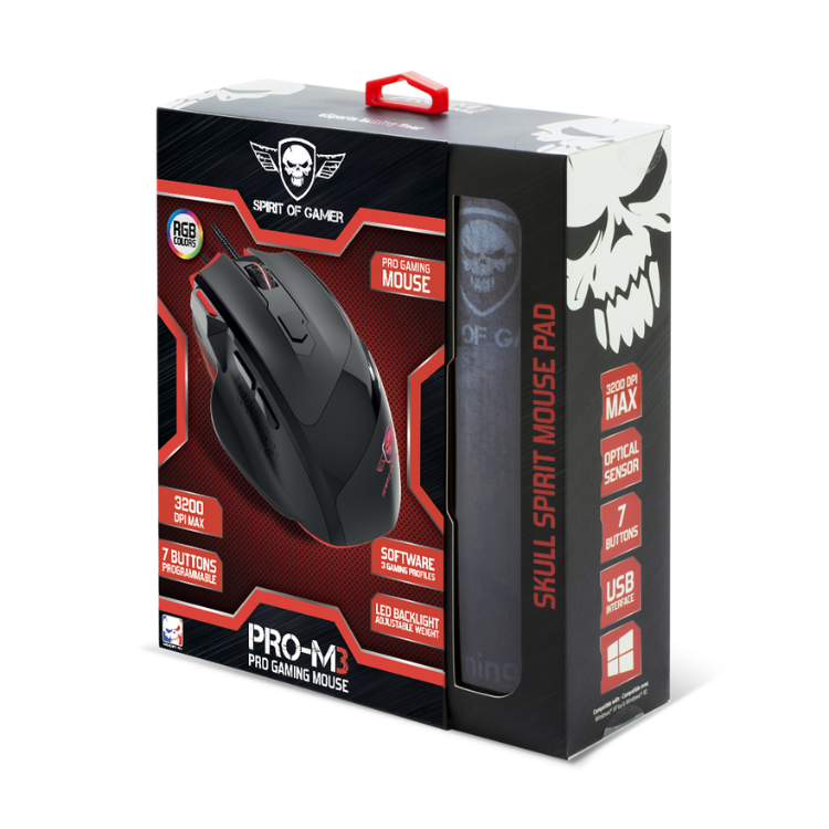 Rato Spirit Of Gamer Pro-M3 RGB 7200DPI + Tapete