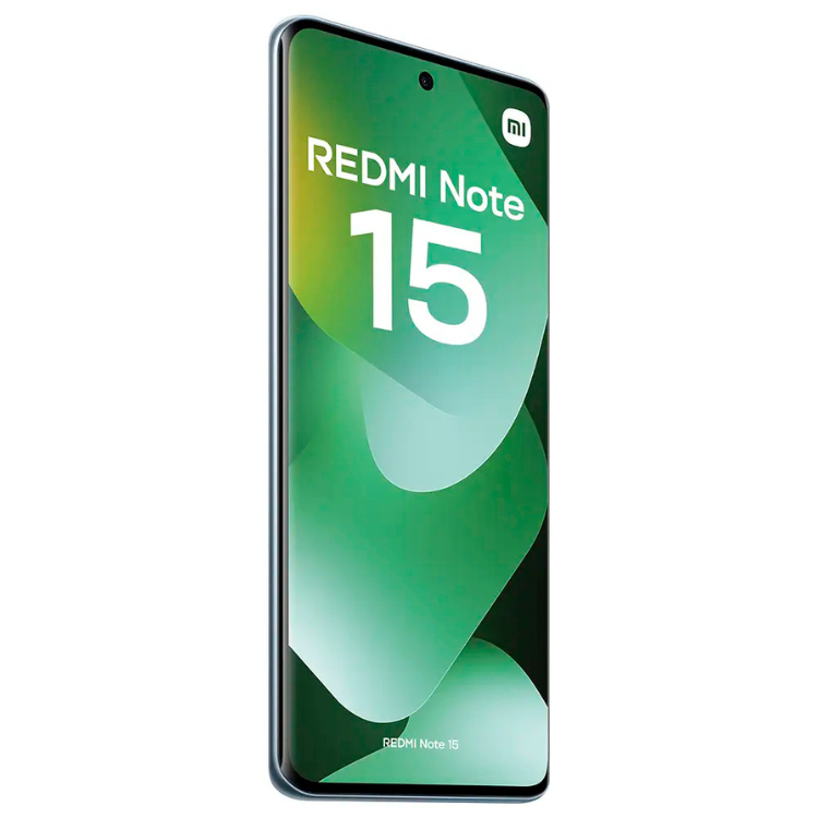 Smartphone Xiaomi Redmi Note 15, 8GB/256GB, Dual Sim, cor azul não visível, frente virada.