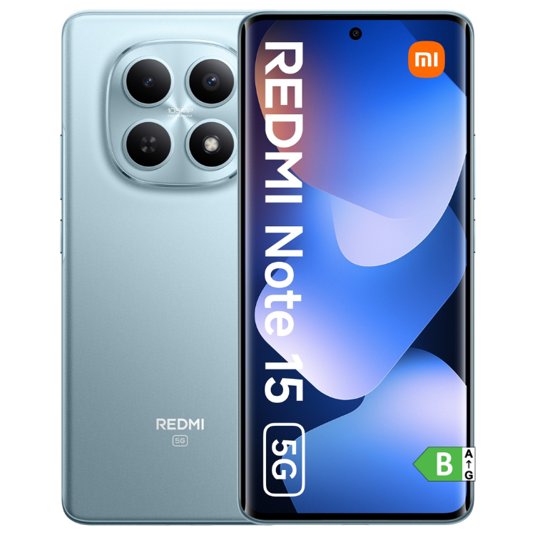 Smartphone Xiaomi Redmi Note 15 5G azul, 8GB/256GB, câmaras quádruplas e ecrã 6.77 polegadas.