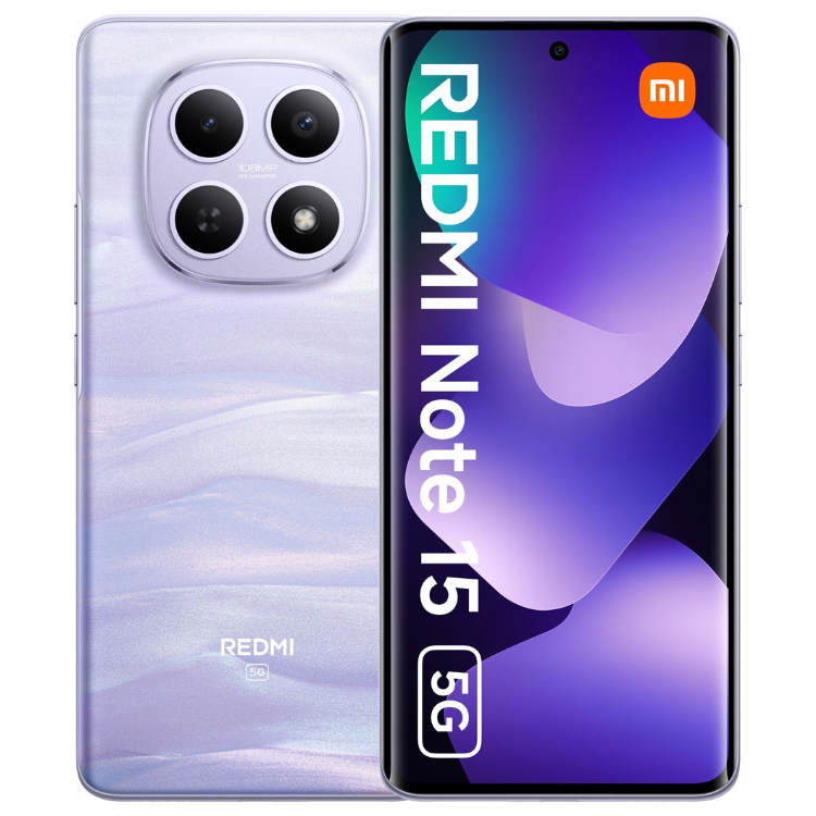 Smartphone Xiaomi Redmi Note 15 5G, 8GB/256GB, Dual Sim, Roxo, com câmara tripla e ecrã 6.77”.