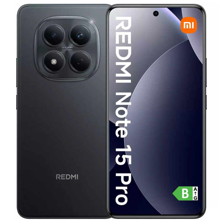 Smartphone Xiaomi Redmi Note 15 Pro preto, 8GB/256GB, câmara quádrupla e ecrã 6.77 polegadas.