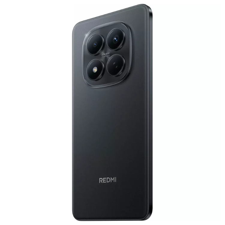 Smartphone Xiaomi Redmi preto com quatro câmeras e logotipo Redmi na parte inferior.