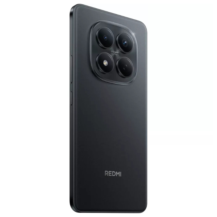 Smartphone Xiaomi Redmi preto com quatro câmeras e logotipo Redmi na parte inferior.
