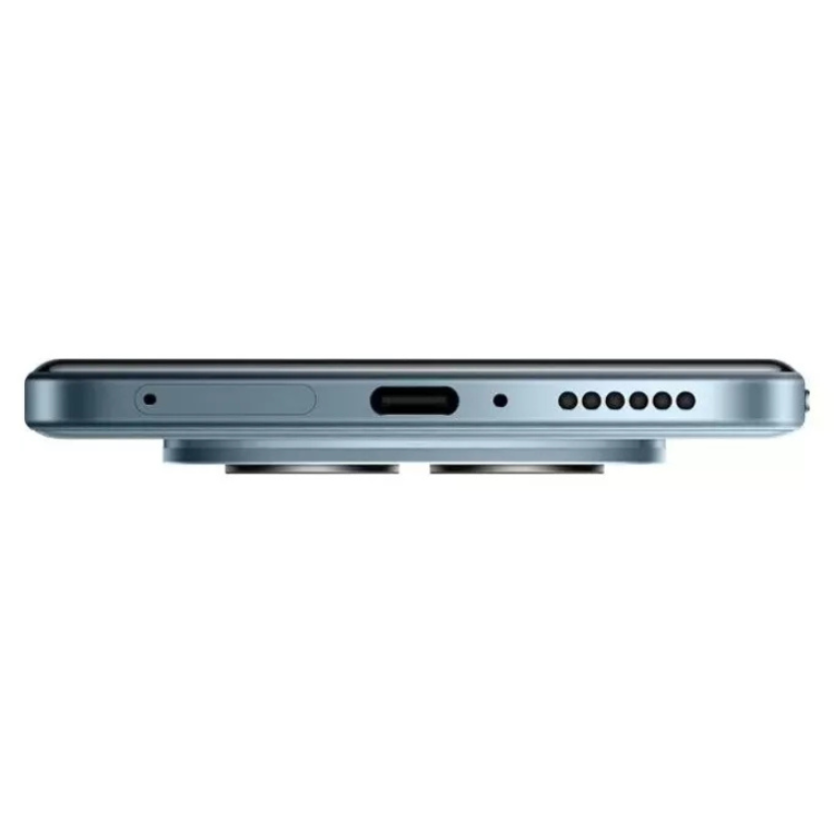 Smartphone Xiaomi Redmi Note 15 Pro azul, vista lateral, com várias aberturas para microfone, USB e altifalantes.