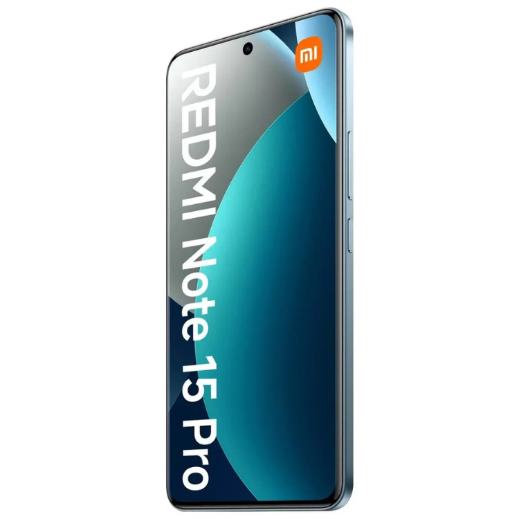 Xiaomi Redmi Note 15 Pro, smartphone azul com ecrã e logótipo Redmi e Mi visíveis.