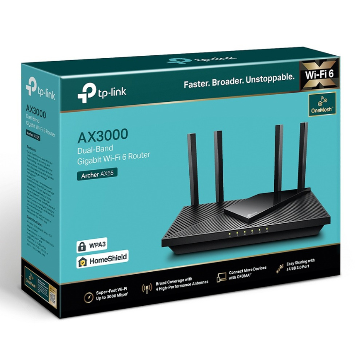 Router TP-Link Archer AX55 AX3000 Dual-Band Gigabit WiFi 6 Preto