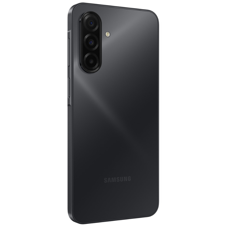 Samsung Galaxy A17 preto com três câmeras verticais na parte de trás.