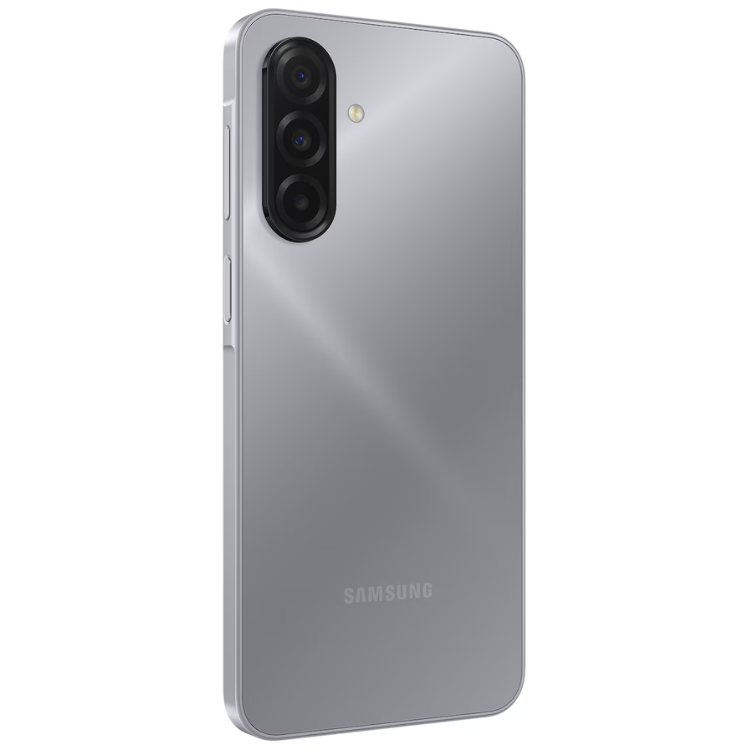 Samsung Galaxy A17 cinzento, smartphone com três câmaras traseiras e logótipo SAMSUNG.