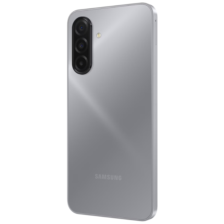 Samsung Galaxy A17 cinzento, smartphone com três câmaras traseiras e marca SAMSUNG.