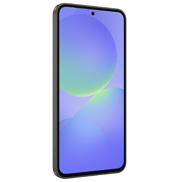 Smartphone Samsung Galaxy A36 5G preto com ecrã azul e verde.