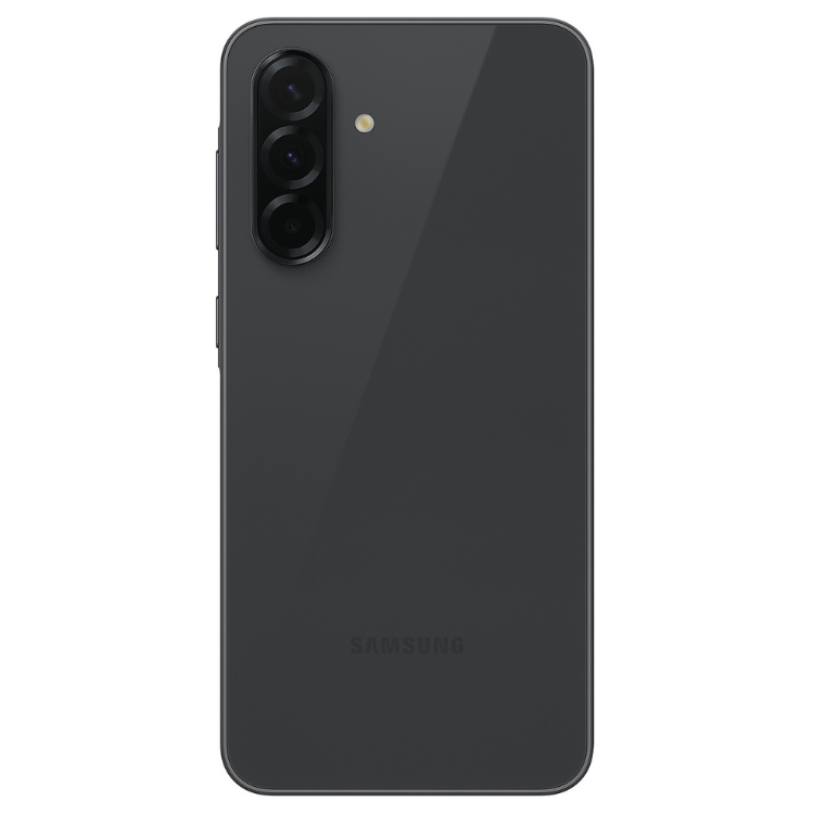 Samsung Galaxy A36 5G preto, telemóvel com três câmaras verticais e logótipo SAMSUNG na parte inferior.