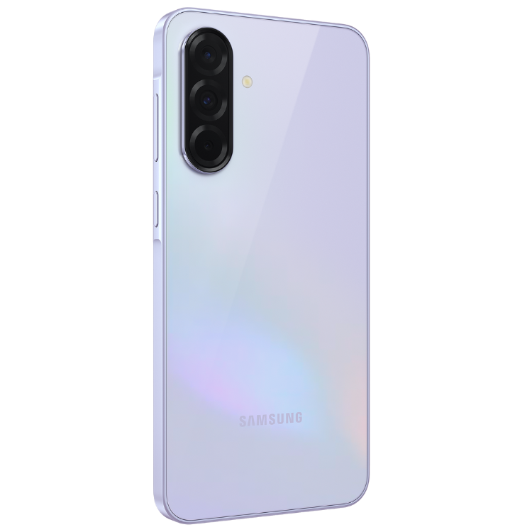 Samsung Galaxy A36 5G, cor lavanda, câmera tripla, logotipo na parte inferior.