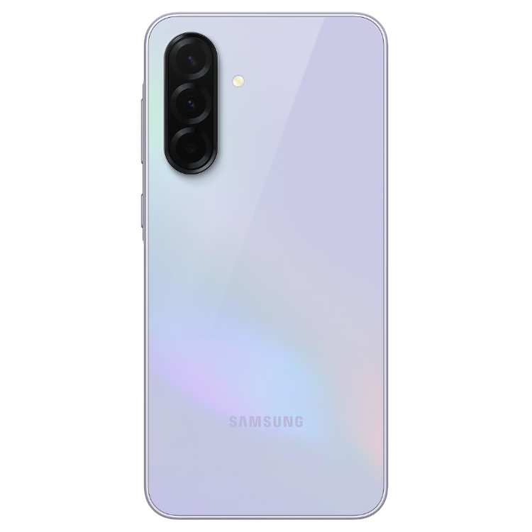 Samsung Galaxy A36 5G, cor lavanda, câmera tripla e logotipo na parte inferior.
