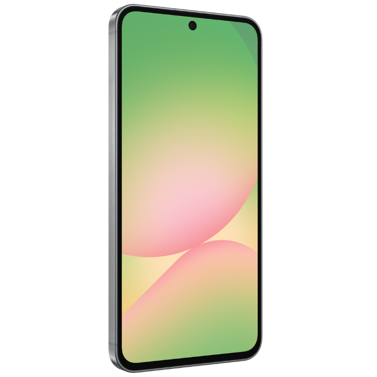 Samsung Galaxy A56 5G, smartphone preto com ecrã de 6.7 polegadas e interface colorida.