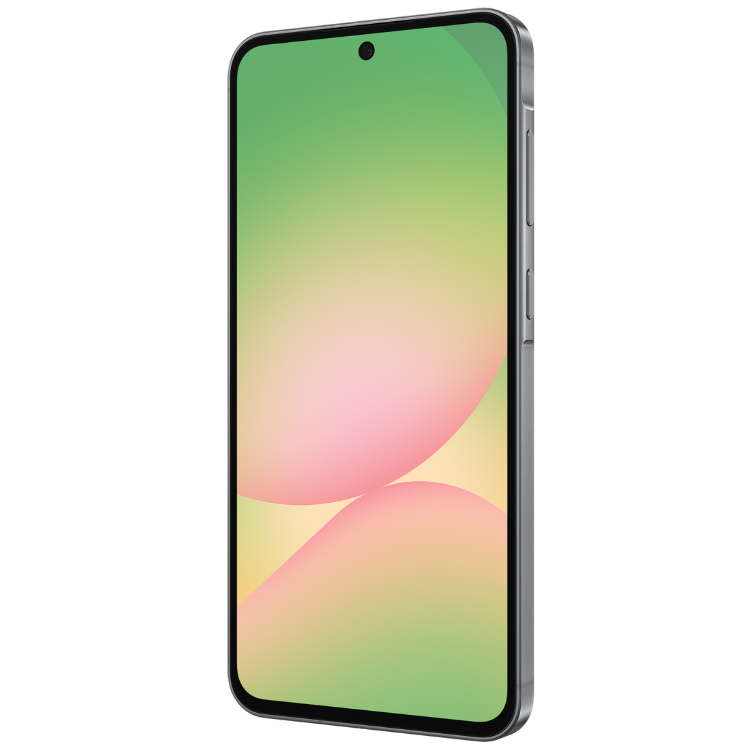 Samsung Galaxy A56 5G, smartphone preto com ecrã de 6.7 polegadas e interface colorida.