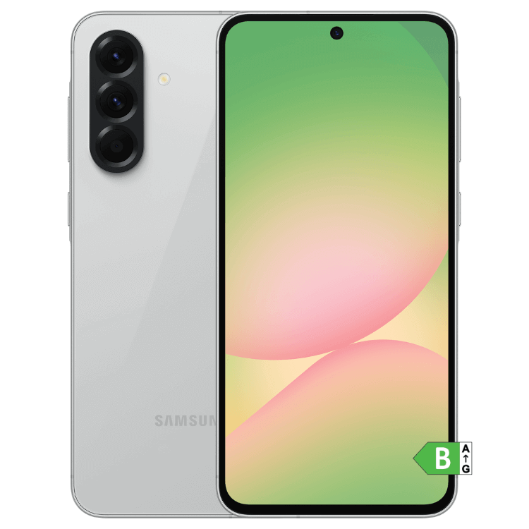 Samsung Galaxy A56 5G cinzento, smartphone com ecrã 6,5 polegadas, câmaras triplas, processador octa-core, 8GB RAM, 256GB armazenamento, bateria 5000mAh.