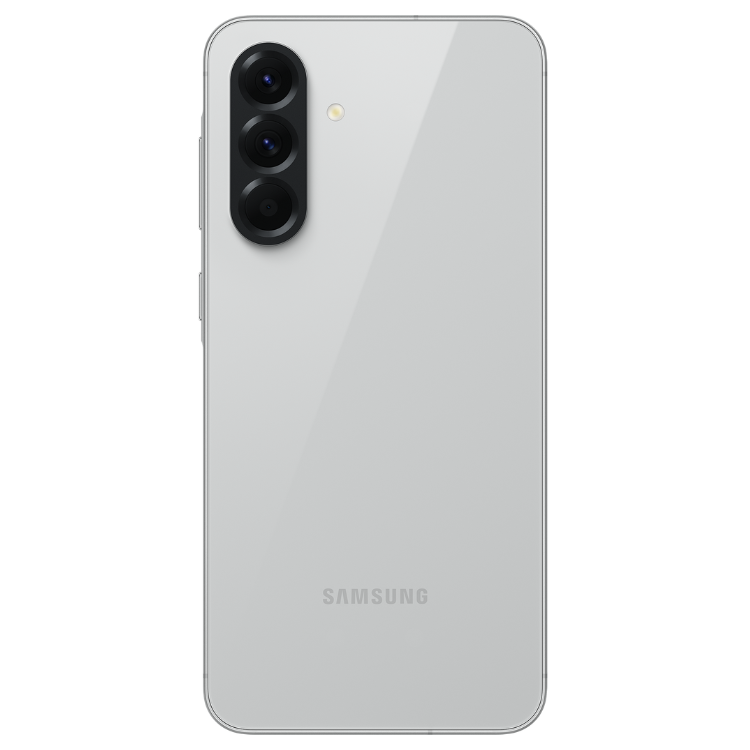 Samsung Galaxy A56 5G cinzento, smartphone com câmaras triplas na parte traseira.