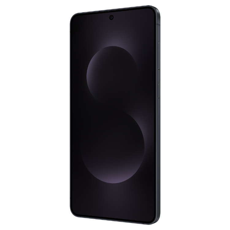 Samsung Galaxy S25 Edge 5G preto, ecrã escuro com dois círculos sobrepostos.