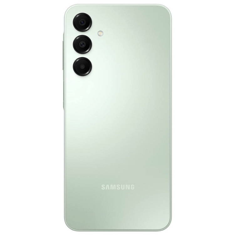 Samsung Galaxy A16, smartphone verde, três câmeras traseiras, marca Samsung.