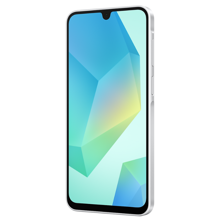 Samsung Galaxy A16 cinzento, smartphone com ecrã tactil colorido.