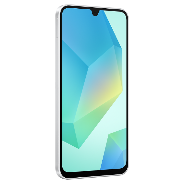 Samsung Galaxy A16 cinzento, smartphone com ecrã tactil colorido.