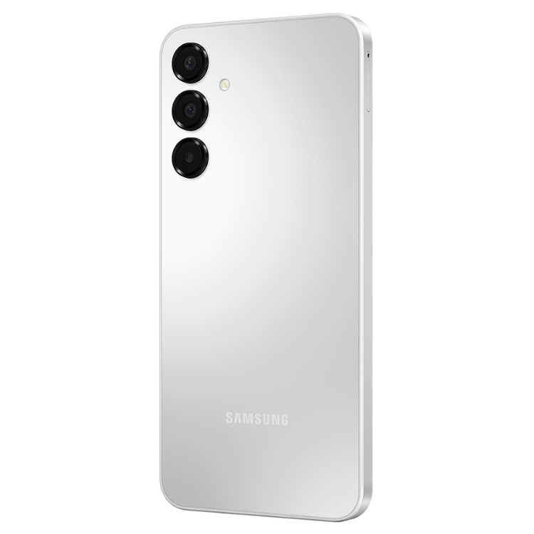 Samsung Galaxy A16 cinzento, smartphone com 3 câmaras traseiras.