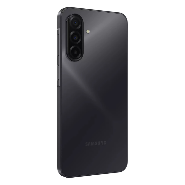 Samsung Galaxy A17 5G preto, smartphone com três câmaras traseiras e logotipo da marca na parte inferior.