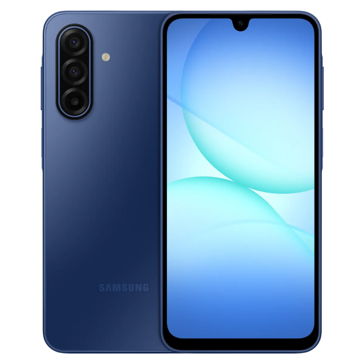 Samsung Galaxy A17 5G azul, 4GB/128GB, vista frontal e traseira.