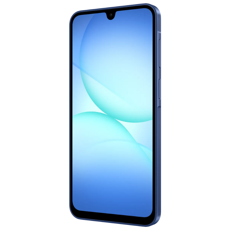 Smartphone Samsung Galaxy A17 5G azul com ecrã de 6.7 polegadas e interface de usuário colorida.