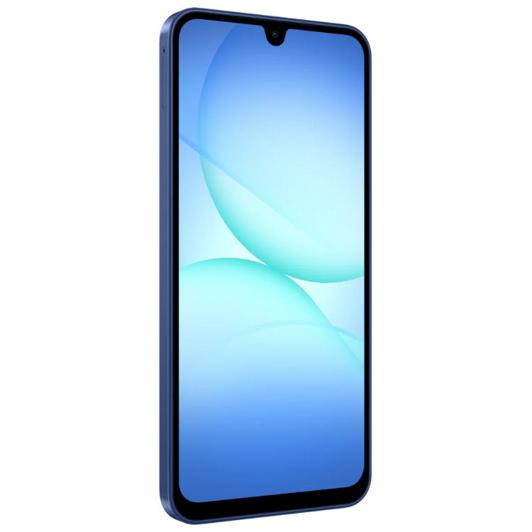 Smartphone Samsung Galaxy A17 5G azul com ecrã de 6.7 polegadas e interface de usuário em tons de azul.