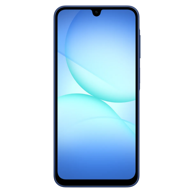 Smartphone Samsung Galaxy A17 5G azul com ecrã de 6.7 polegadas e interface de usuário em tons de azul.