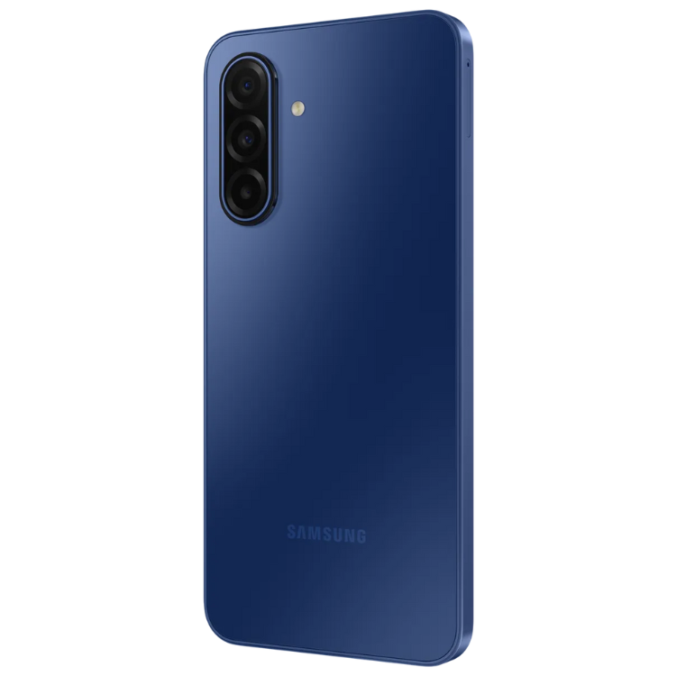 Samsung Galaxy A17 5G, azul, 4GB/128GB, câmera tripla, logotipo Samsung na parte inferior.